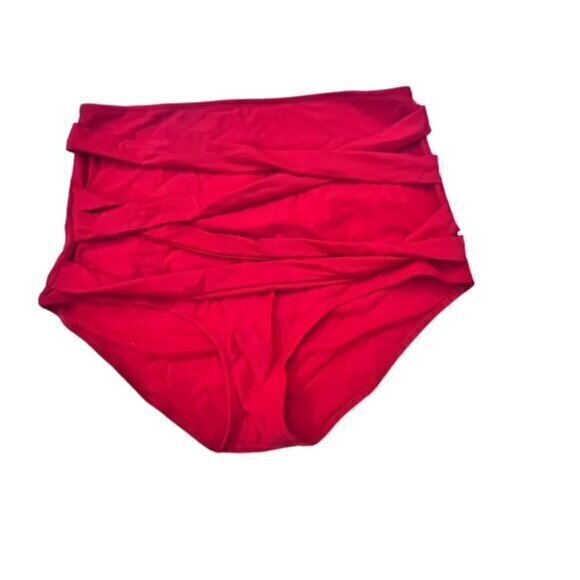 Solid Red Swimsuit Bottoms Swim Briefs Front Decorative Straps Detailing EUC 5XL - Picture 3 of 8